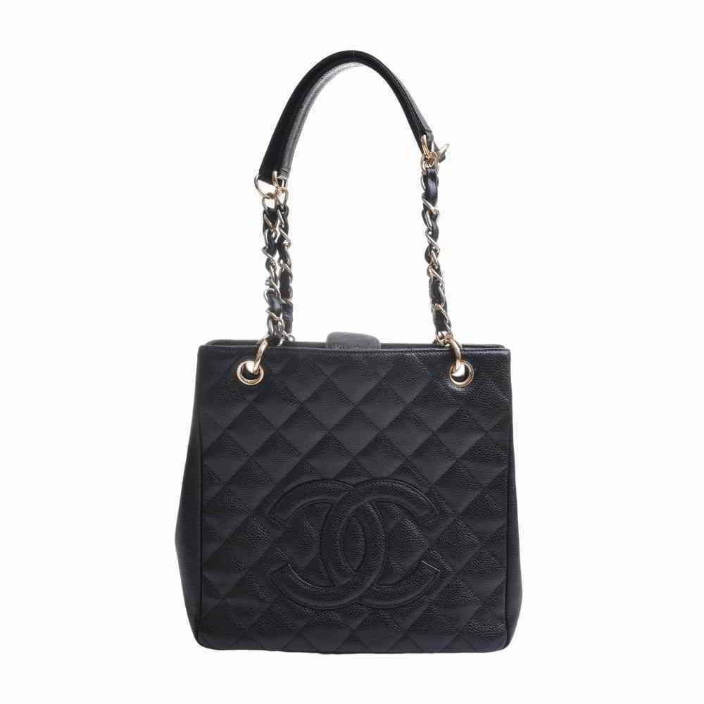 Chanel Caviar Skin Matelasse Here Mark Chain Tote Bag Black